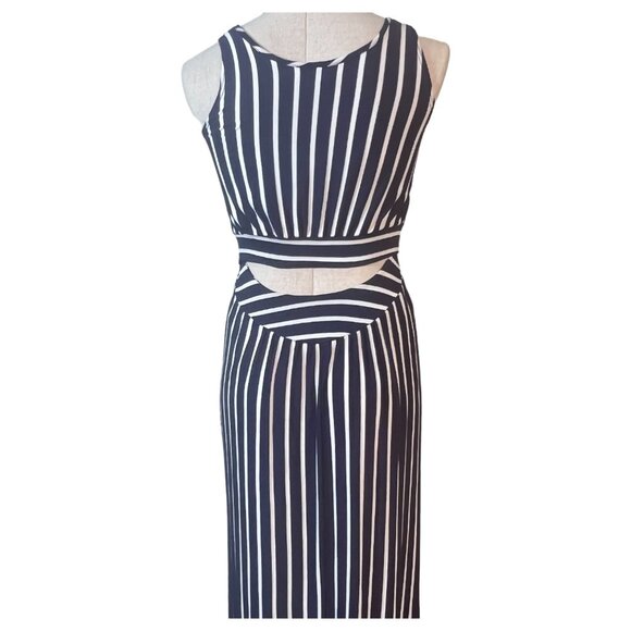 Womens Windsor Navy And White Striped Maxi Dress Size Small Cut Out Back Summer - Picture 5 of 10
